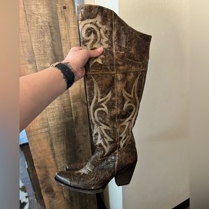 Rustic Dan Post Thigh High Leather Western Boots